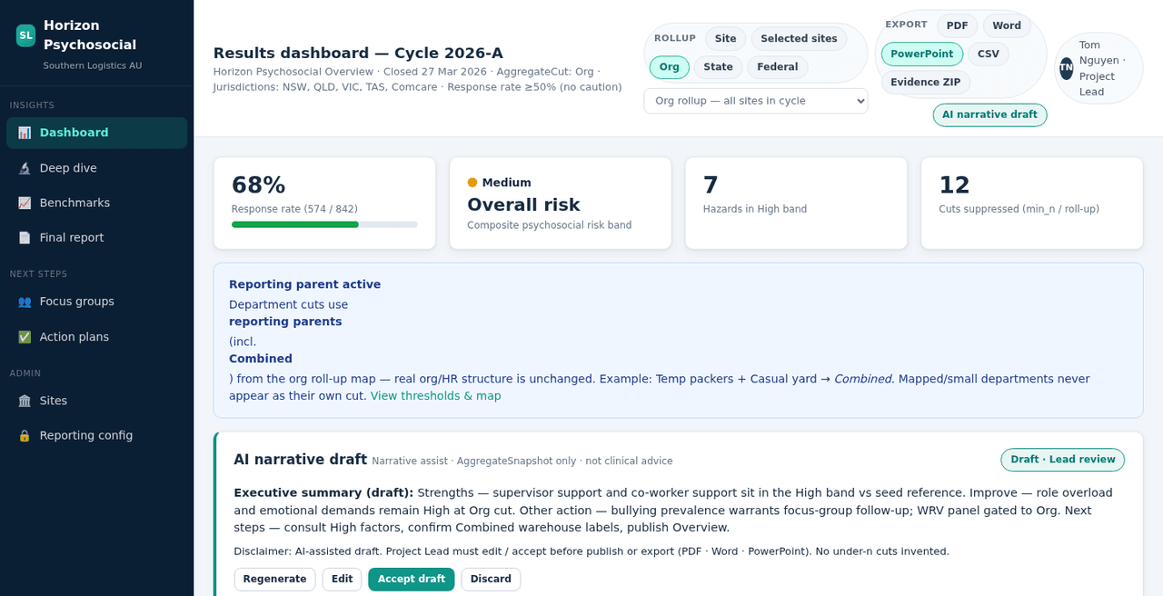 Horizon Psychosocial results dashboard